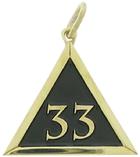 A triangular pendant designed for the 33rd degree Master Mason.  Shown here in yellow bronze with black enamel background.