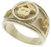 Pennsylvania Past Master ring in 14k white gold with 14k yellow PM emblem and squares & compasses on either side.