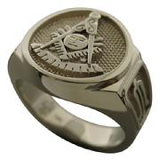Masonic Past Master ring with plumb & trowel side emblem, shown in 10k white gold