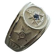 Custom Masonic Past Master/Eastern Star/Shrine crescent & scimitar ring, optional U.S. mined Montana blue sapphire, ring shown in sterling silver