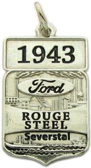 Custom Ford Rouge Steel plant pendant in 10k white gold with black enamel.