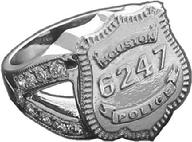 Houston Police Officer badge ring in white gold and diamonds with a ladies split shank