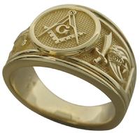 32nd degree Scottish Rite Masonic ring with Shrine crescent and scimitar and Scottish Rite double headed eagle