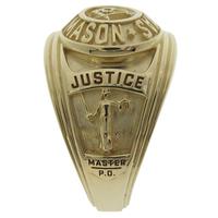 Custom Masonic Peace Officer's ring in 14k yellow gold.