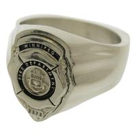 Custom Winnipeg Firefighter badge ring in 10k white gold