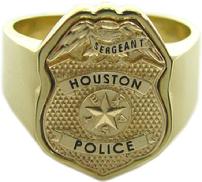 Houston Police Sergeant badge ring with custom badge top in yellow gold