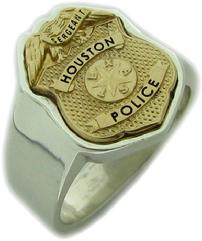 Houston Police Sergeant badge ring with custom badge top in two tone gold