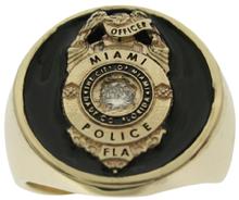 Miami FL Police Officer badge ring in yellow gold and diamond