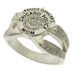 Custom Chicago Police Star ladies split shank with stones, shown in sterling silver