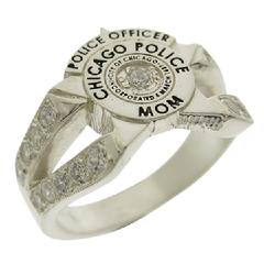 Custom Chicago Police Star ladies split shank with stones, shown in sterling silver