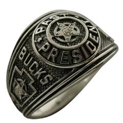 Custom FOP Past President's ring in sterling silver with antiqued background.