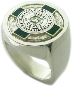 Custom Rockland County NY Sheriff Badge of Honor ring in sterling silver with green and black enamel.