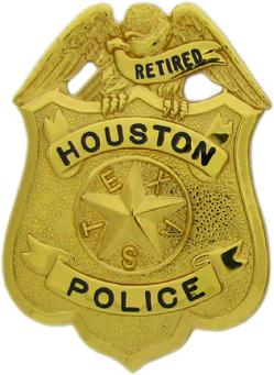 gold plated Houston Police Supervisor's badge with Retired in the top ribbon