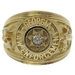 Custom Walker County GA Sheriff's Detective Sergeant badge ring in 14k yellow gold with a 0.08 ct. round diamond.