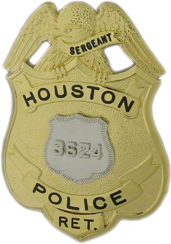 Two tone Houston Police Sergeant badge with Officer's badge as center seal and with optional Retired panel