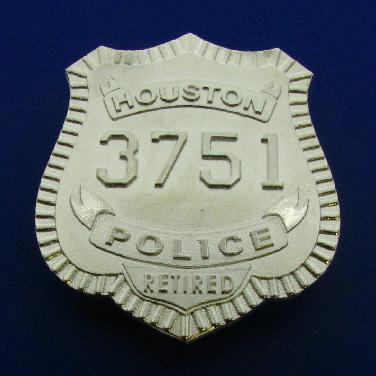 Custom sterling silver raised text, wallet size HPD Officer badge with pin & catch attachment