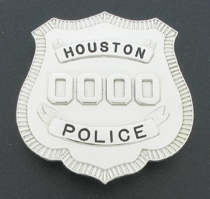 Rhodium plated brass Houston Police Department officers badge with pin and catch attchment fully customizable