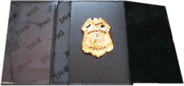 leather wallet badge identification ID case houston police sergeant wallet sized badge