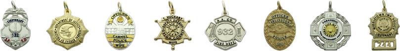 sterling silver, 10k and 14k white and yellow gold custom badge jewelry pendants and charms